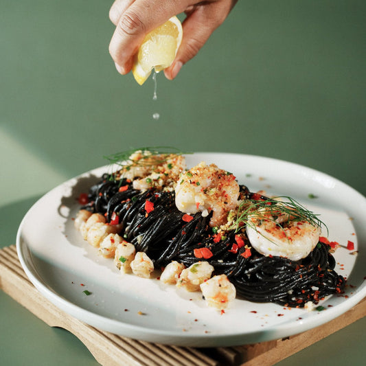 Squid Ink Pasta with Prawns